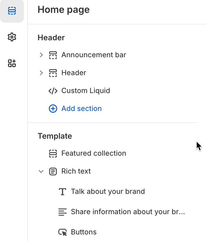 Remove sections and blocks