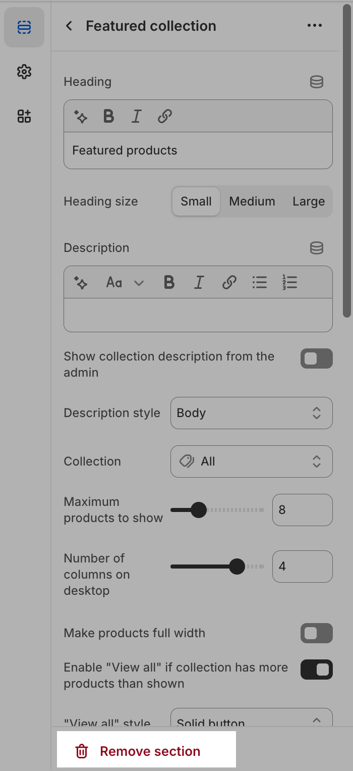 Remove sections and blocks