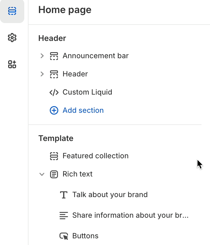 Hide sections and blocks